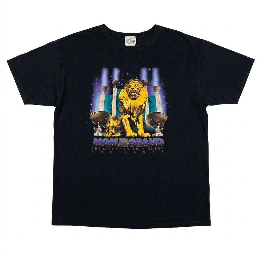 Vintage MGM Grand Las Vegas T-Shirt 90s Made‎ in USA Black Single Stitch 2XL?